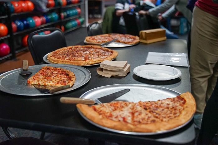 Pizza served at Spins Bowl as students at Mon Valley and Sunrise schools went bowling on Jan. 25, 2024.